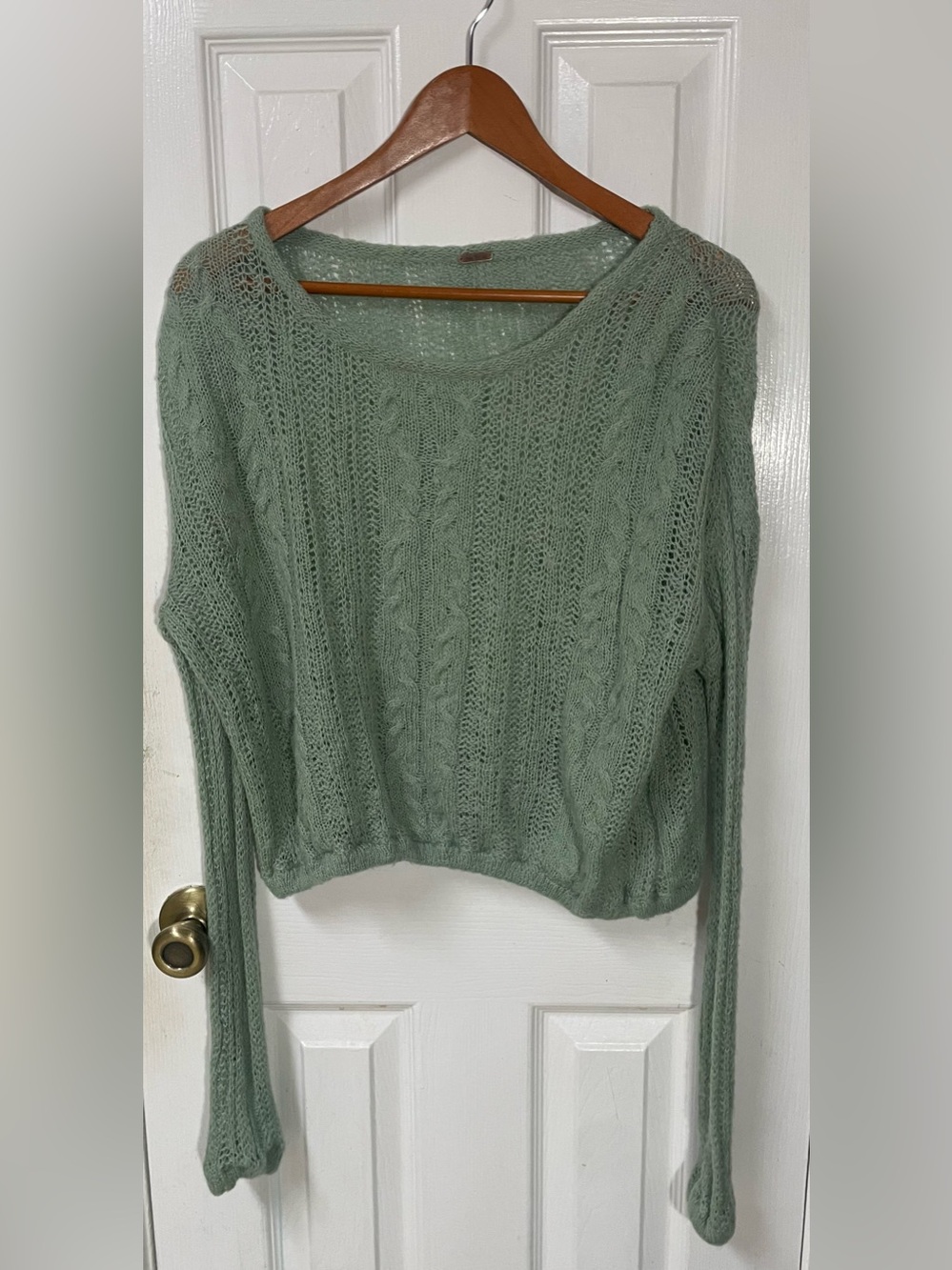 Free People Sweater Small Light Green Boho Wool Alpaca Transition Knit Crop? - Picture 2 of 10
